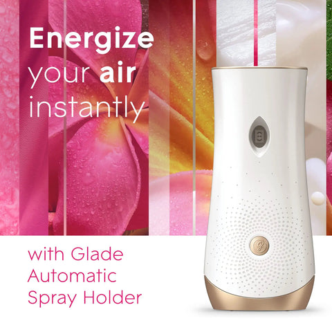 Automatic Air Freshener Refills for Home and Bathroom Tropical Blossoms Scent 6.2 Oz Each 3 Count Up to 70 Days of Fragrance With Battery Operated Dispenser, white spray holder
