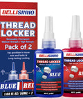 Blue and red high-strength thread locker two-pack for nuts and bolts