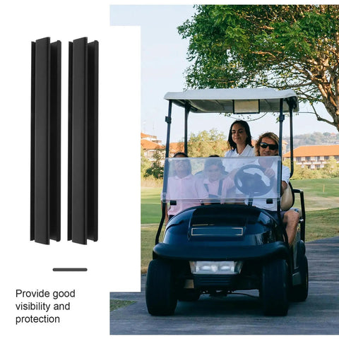 Two Pack Golf Cart Windshield Trim Clips Durable Plastic Mounting Accessories for Easy Windshield Installation and Replacement on Golf Carts Secure Hold in All Weather beside golf cart on path