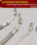 Trim Tilt Hydraulic Ram Cylinder Hose Kit For Alpha One And Bravo Outdrives, Replaces 9B-104 And 9B-121 Trim Cylinders, Includes Replacement Lines For 32-99904Q 32-864589 And 32-864588, Heavy Duty Marine Trim System Upgrade For Smooth Tuning, showing stainless steel hoses and fittings