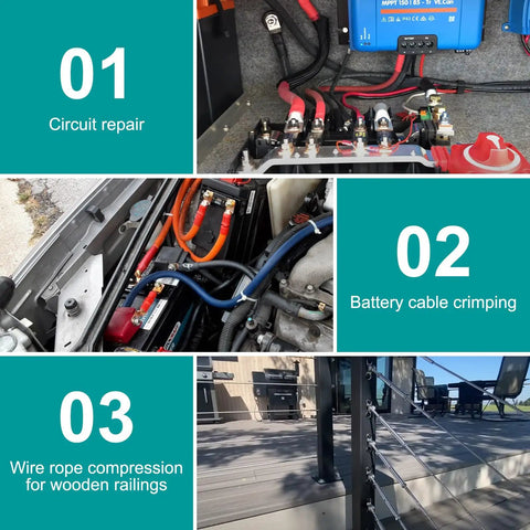 Pro Grade 10 Ton Hydraulic Crimping Tool With 9 Dies For Battery Cables And Wire Rope Crimper For 12 AWG To 2/0 AWG in use