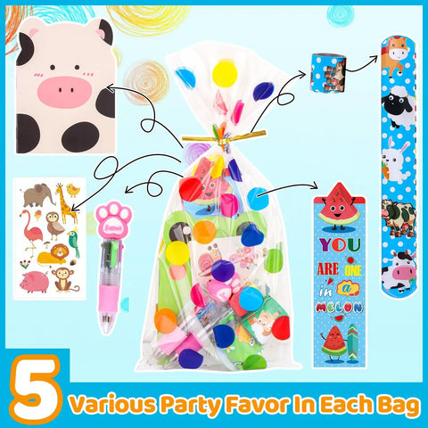 All In One Stationery Party Pack For Kids With 24 Goodie Bags Mini Notebooks Multicolor Pens Slap Bracelets Motivational Bookmarks