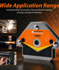 Powerful Welding Magnets Set 2 Pieces For 45 90 135 Degree Angles Heavy Duty Magnetic Positioning Tools on a textured surface.