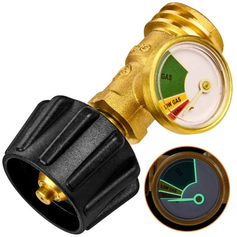 Propane Tank Gauge Level Indicator And Gas Pressure Meter With Color Coded Glow In The Dark Universal For All Cylinders Solid Brass 2 Pack