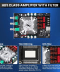2.0 Channel Bluetooth 5.0 Power Amplifier Board With Dual TDA7498E Chips, 160W Per Channel, overhead view with components