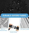 Close-up of 48 Inch Outdoor Sink Cover fabric showing waterproof texture, PVC coating, waterproof strip, and buckle straps.