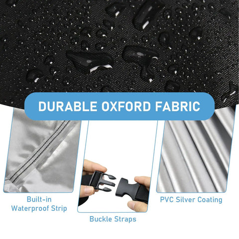 Close-up of 48 Inch Outdoor Sink Cover fabric showing waterproof texture, PVC coating, waterproof strip, and buckle straps.