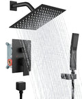 Matte Black 6 Inch Rainfall Shower System With High Pressure Luxury Rain Mixer Handheld Sprayer Wall Mounted Shower Fixture