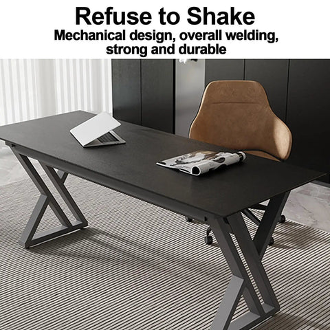 Badass Heavy Duty Metal Table Legs For Desks And Coffee Tables Built Tough With Square Tube Iron and Durable Coating To Level Up Your Workspace Or Dining Setup Today, shown from the side with a modern desk.