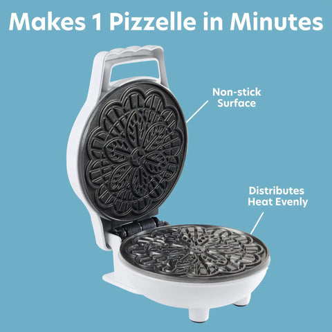Cute Mini Electric Pizzelle Maker Creates Single 4 Inch Italian Waffle Cookies with non-stick surface and even heat distribution.