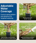 Heavy Duty Brass Impact Sprinkler Head Offering Close And Far Coverage With Dual Nozzles For Total Lawn Protection With Robust 3/4 In Mpt Connection And Heavy Duty Brass Build Without Kinking Or Failure In Your Garden Setup, featuring adjustable trip lever and deflector shield.