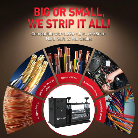 Automatic Wire Stripping Machine For Scrap Wire 0.06 To 1.5 Inch Range 370W Motor 80 Feet Per Minute 11 Channel 10 Blade System Wire Stripper With Visible Depth Reference Labor Saving And Fast For Efficient Wire Recycling