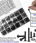 900 Pieces Torx Button Head Screws Set M2 M2.5 M3 Bolts Nuts Washers Star Drive Round Head Machine Screws 10.9 Grade Alloy Steel