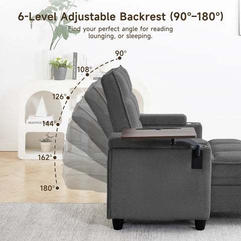 6-level adjustable backrest on Big And Comfy Recliner With 360 Degree Swivel Tray Table Modern Tufted Linen Chair