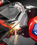 Workhorse 150Mm Bench Grinder Equipped With A Beefy 450W Induction Motor dual grinding wheels in action sharpening tools.