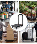 Heavy Duty Folding Platform Cart With Four 360 Degree Swivel Wheels 330 Lb Capacity Non Slip Deck Collapsible Handle For Easy Storage A Real Workhorse For Warehouse Or Home Use, black steel cart with foldable handle and four swivel wheels