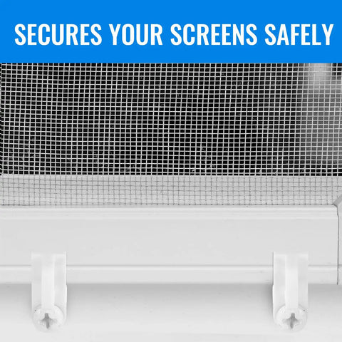 24 Pack Nylon Window Screen Clips with Screws for 3/8 Inch Frames holding window screen securely in place.