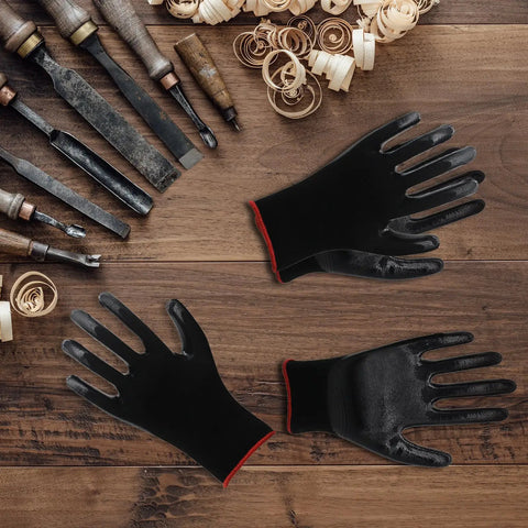 Tough As Nails Nitrile Coated Work Gloves Bulk Pack Of 72 Pairs For Mechanics And Yard Jobs With Non Slip Palm Grip and Long Fingertips.
