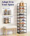 Tall 10-Tier Shoe Organizer With Detachable Fabric Shelves And Metal Frame For Closet Entryway And Living Room with shoes