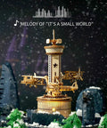 3D Wooden Puzzle Mechanical Music Box Aircraft Model Kit with tower, displaying exposed gears, snow effect background