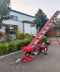 7HP Gas Powered Firewood Conveyor 18FT Long Log Conveyor With Hydraulic Adjustable Height And PVC Anti Slip Belt outdoors