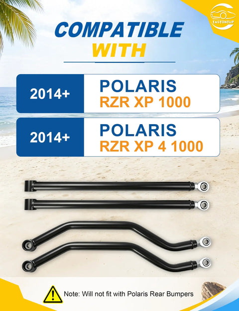 High Clearance Boxed Rear Radius Arm Kit for RZR XP 1000 and XP 4 1000 2014 to 2023, Beefed Up Heavy Duty Steel With Adjustable Heim Joints, 4X Stronger Than Stock, Boxed Rear Arms Replacement, Black compatible with Polaris RZR XP 1000 and XP 4 1000 2014+