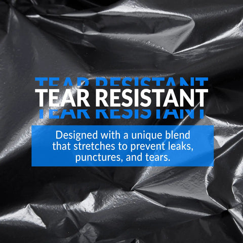 Heavy Duty Black Trash Bags 500 Count 16 To 25 Gallon Garbage Sacks showing tear resistant design for durability.