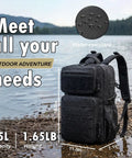 Rugged Military Tactical Backpack For Men With MOLLE Webbing, water bottle holder, 25L capacity on lakeside
