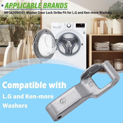Door Lock Strike Replacement For LG And Kenmore Elite Front Load Washers Compatible With WM3050CW WM3600HVA WM3770HVA WM3170CW MFG63099101 Keeps Door Shut During Wash Cycle Easy DIY Washer Repair Part, gray metal