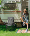 2 Pack Foldable Outdoor Camping Chairs With Built In Cooler Pouch Ultra Comfy Cushioned Seats Mesh Backrest And Cup Holder Pocket In Grey near a camper.