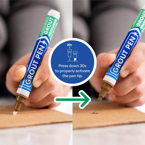 Person using Brown Grout Pen Tile Paint Marker Waterproof Grout Colorant and Sealer Pen with Narrow 5mm Tip 7ml on cardboard