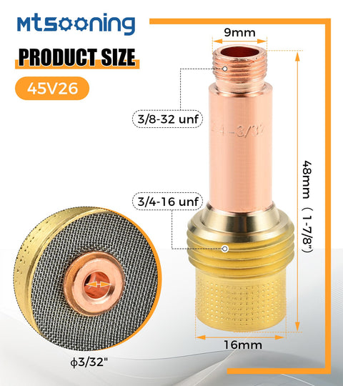 Pro TIG Welding Consumables Kit For WP Torches Includes Five Gas Lens Collet Bodies and Ten Copper Collet Tips, 45V26 part