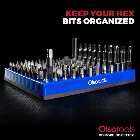 Beefy Extra Large Hex Bit Organizer With Magnetic Base, Heavy Duty Screwdriver Bit Holder For Shop And Garage, Blue XL