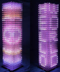 DIY LED Cube Kit For Soldering Projects With 8x8x32 RGB LEDs, Pre Soldered Mainboard And Pre Programmed Controller, Perfect For Electronics Courses And Hobbyists, Dynamic Lighting Effects And Easy Assembly. 8x8x32 RGB LED cube lit in purple on a black base