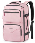 Pink under seat personal item bag with multiple pockets, black zippers, TSA approved, fits 15.6 inch laptop; water bottle pocket visible.