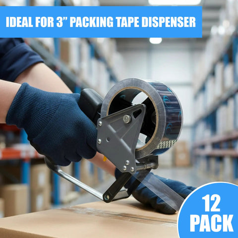 Person using Genesis Heavy Duty Packing Tape Set With 12 Crystal Clear Rolls 1.88 Inch Wide 60 Yards Each on carton