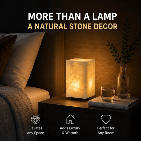 Natural Calcite Stone Table Lamp Handcrafted Solid Stone With Unique Crystal Texture Dimmable Led With Three Color Modes