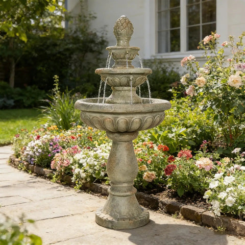 42.5 Inch Outdoor Water Fountain With 3 Tier Cascading Waterfall In Fiber Reinforced Concrete For Garden Patio Backyard And Lawn Decor A Chill Big Outdoor Water Feature For Your Home Oasis