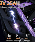 72V 35Ah high-capacity lithium battery on heavy-duty electric dirt bike delivering 60 Mph thrills with 9000W motor.