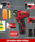 Battery Powered 12V Mini Car Buffer Polisher Beast Pro Grade Kit with 2x2000mAh Batteries, 40 Pads, Variable Speed Control