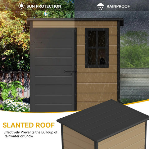 5x3ft Resin Outdoor Storage Shed With Floor Lockable Door And Window Built Tough For All Weather Waterproof Tool Storage