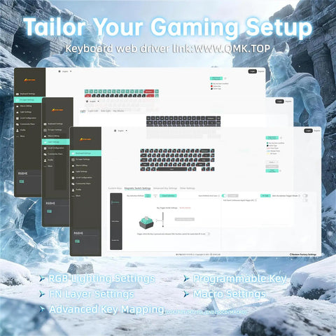 Compact 60 Percent Wired Mechanical Gaming Keyboard Featuring Magnetic Rapid Trigger Switches And Dope 8K Polling Rate With White Carbon Fiber Top Plate And Crisp Rgb Lighting For Your Badass Setup software interface for customization settings.