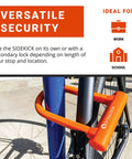 Compact U-Lock For Bikes With 12mm Hardened Steel Shackle Anti Rotation Deadbolt Ultra Lightweight And Portable Sidekick Security Lock For Urban Rides And Daily Commutes, orange on bike