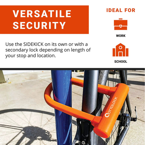 Compact U-Lock For Bikes With 12mm Hardened Steel Shackle Anti Rotation Deadbolt Ultra Lightweight And Portable Sidekick Security Lock For Urban Rides And Daily Commutes, orange on bike