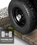 16 inch tire of Beefy Heavy Duty ATV Dump Trailer With 1500lb Capacity And 15 Cu Ft Utility Cart Red Steel Railings.
