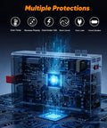 2000W Sump Pump Battery Backup with Pure Sine Wave Inverter and LCD Display, circuit board showing multiple protections.
