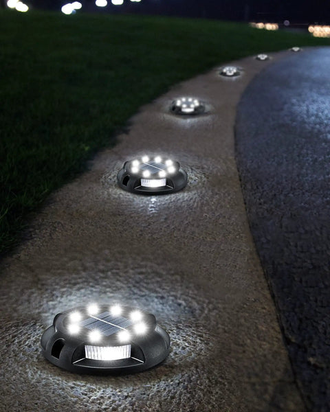 Solar Outdoor Walkway Lights 12 Pack Bright Ground Lights Uplight And Sidelight Waterproof For Yard Garden And Poolside White Finish