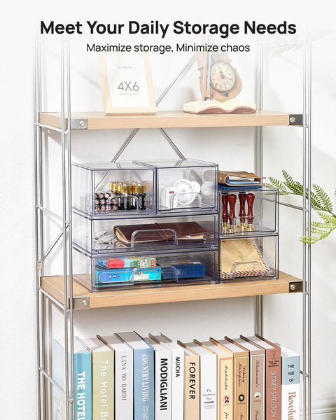 Stackable Storage Drawers Set Of Six Clear Plastic Organizer Bins Game Changer For Small Spaces Slick Design With Built In Handles Perfect For Bathroom Cabinet Pantry And Laundry Room Keep Things Crisp
