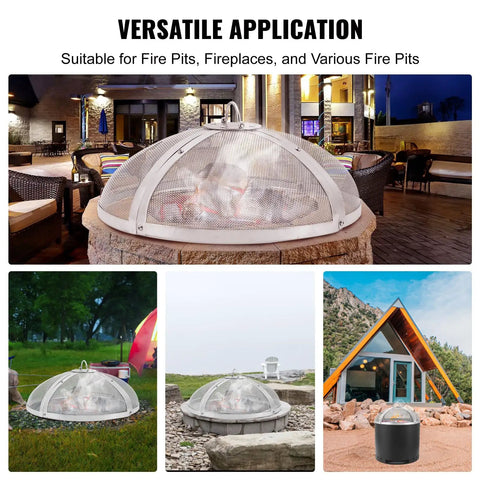 Round 27 Inch Fire Pit Spark Screen Built Tough With Ring Handle Heavy Duty Stainless Steel Cover For Outdoor Patio