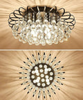 Dope Black Crystal Floral Chandelier 4 Light Fixture Dimmable Flush Mount Ceiling Light With Raindrop Crystals, top and side view